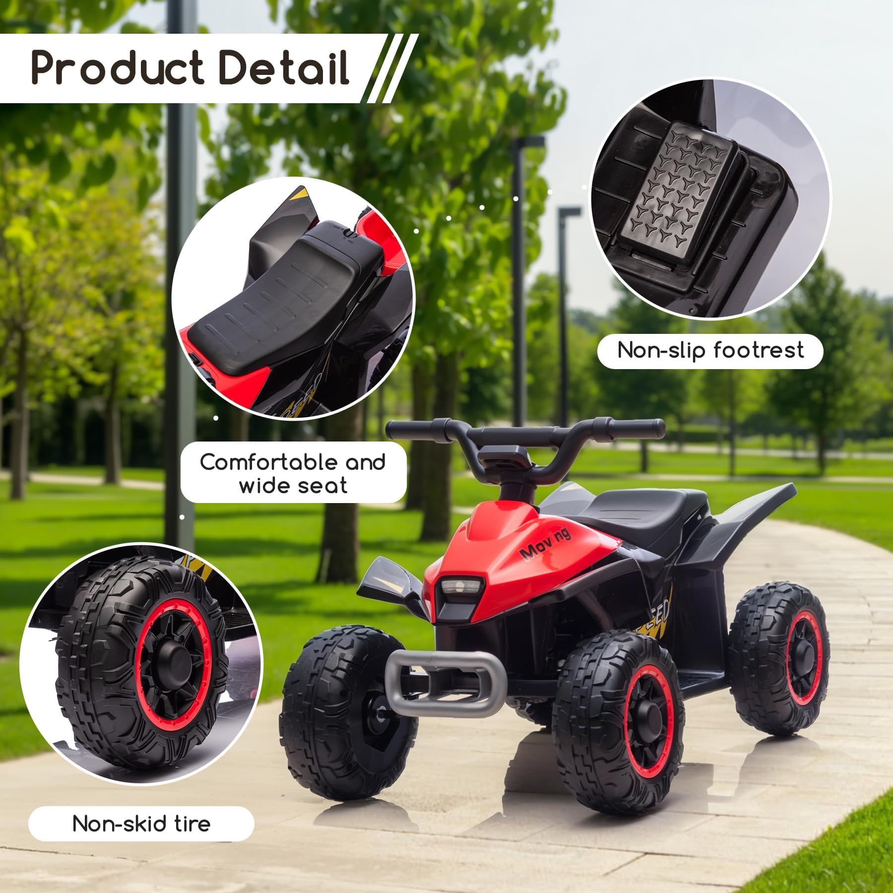 Kids Ride on ATV, 6V Battery Powered Kids Electric Vehicle, 4 Wheeler Quad w/Headlights, MP3, USB, Volume Control, Large Seat, Electric Ride on Toys Best Gifts for 18-36 Months Boys Girls (Black)