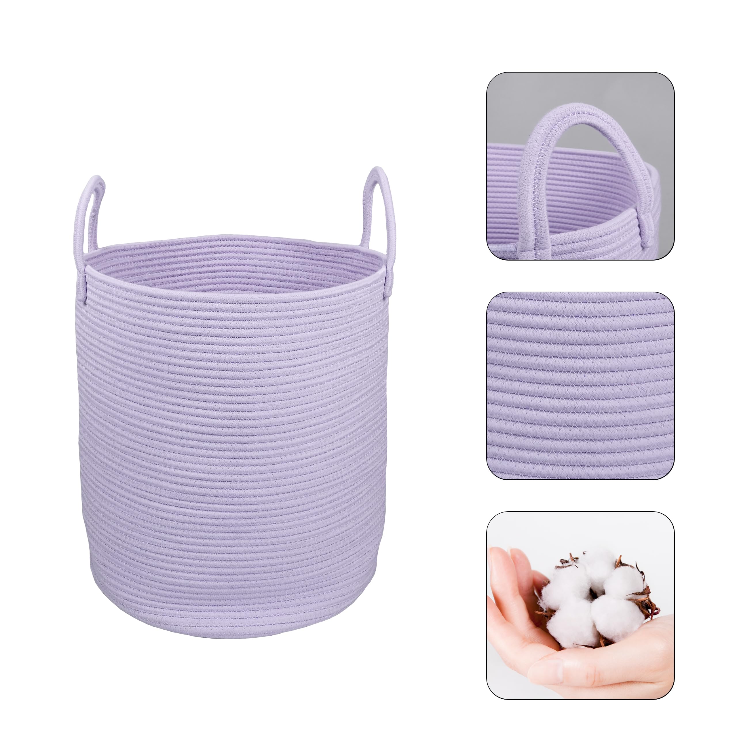 XUANGUO Black Cotton Rope Laundry Basket Hamper for Clothes Woven Storage Basket for Living Room Bedroom Boho Tall Rope Baskets for Blanket Toys Pillow Towels Baby Nursery Hamper Bin Large