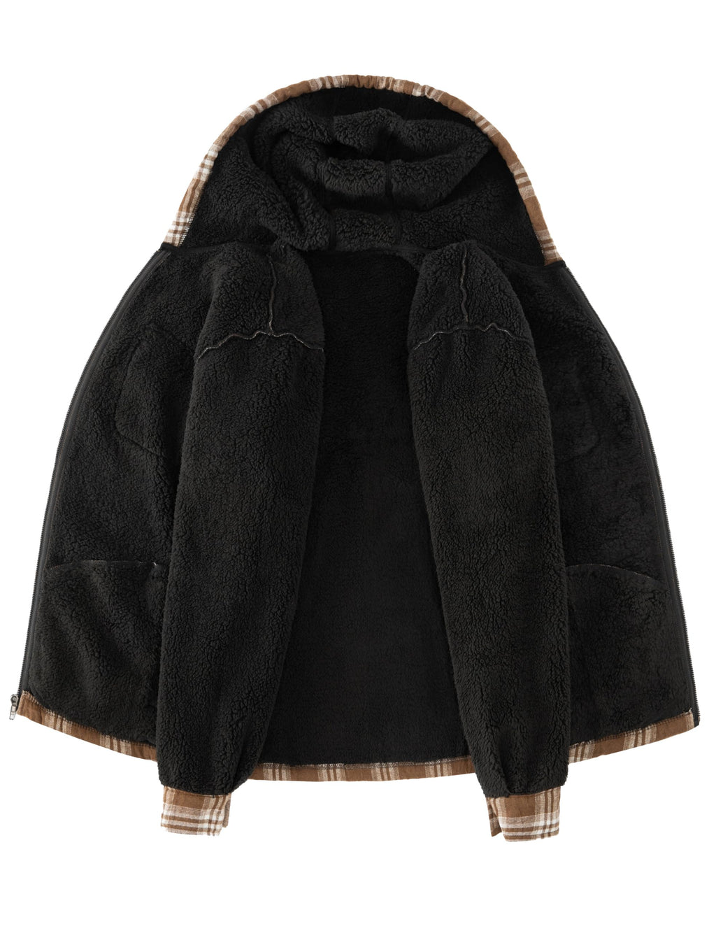 Men's Flannel Plaid Hooded Jackets Full Zip Sherpa Fleece Lined Hoodies Fashion Warm Coat