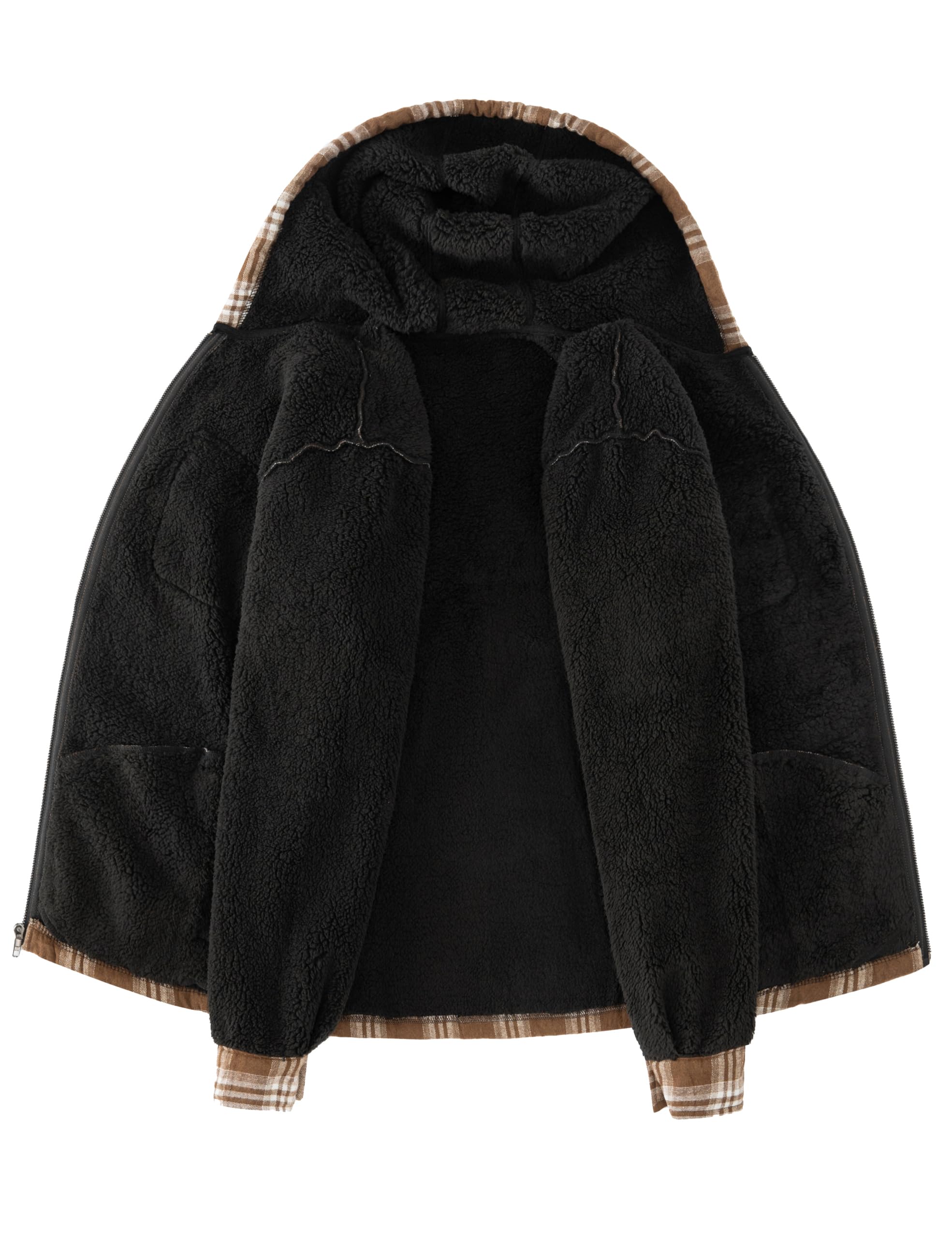 Men's Flannel Plaid Hooded Jackets Full Zip Sherpa Fleece Lined Hoodies Fashion Warm Coat
