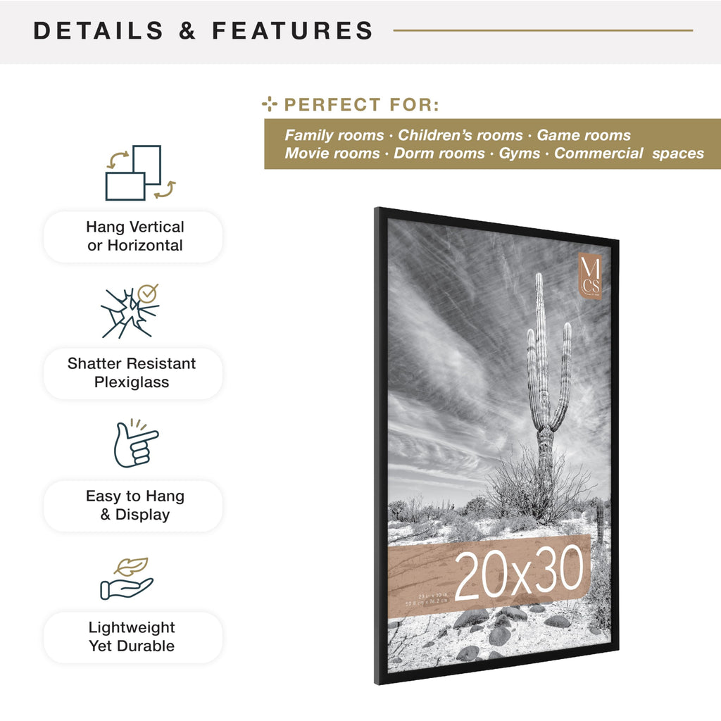 MCS Everline Collection 14x20 Matted Poster Frame with 11x17 Picture Display, Black Vertical & Horizontal Wall Hanging Large Frame for Photos, Posters & Art Prints (1-Pack)