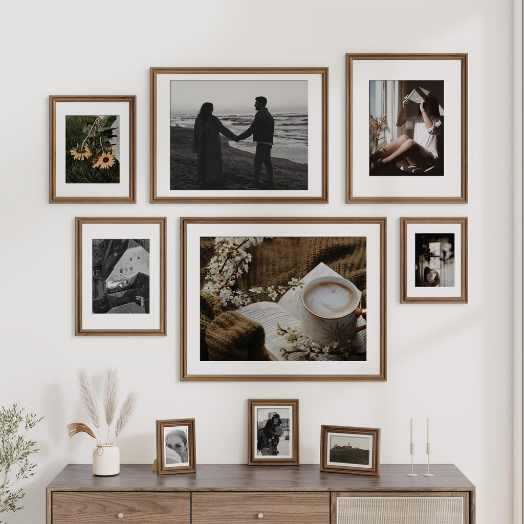 Fun Memories 5x7 Picture Frame with Mat for 4x6 Photo, Solid Elm Wood & Tempered Glass, Rustic Wall & Tabletop Display Frame, Grey, 1 Pack