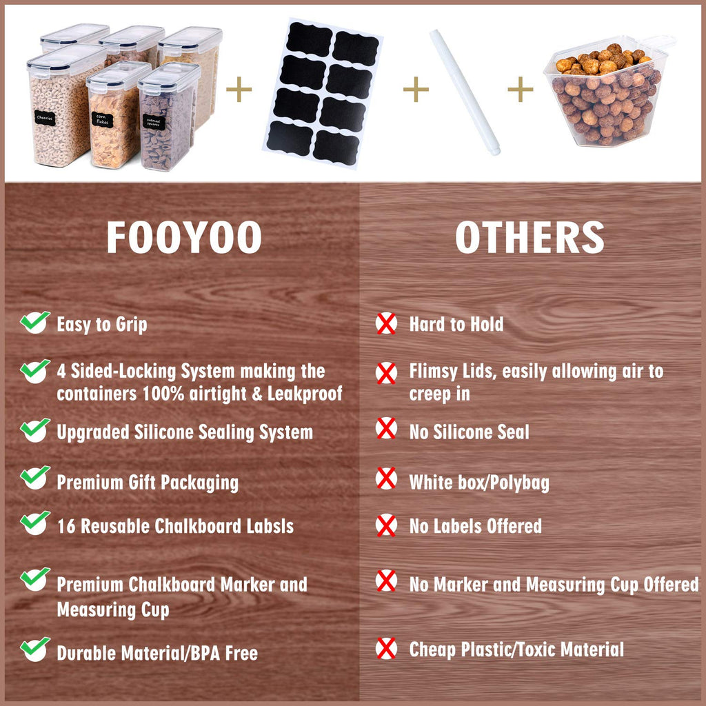 FOOYOO Cereal Containers Storage Set - 3 Piece Airtight Large Dry Cereal Container (135.2oz), BPA Free Dispenser Plastic Cereal Storage Containers with 16 Labels & Pen