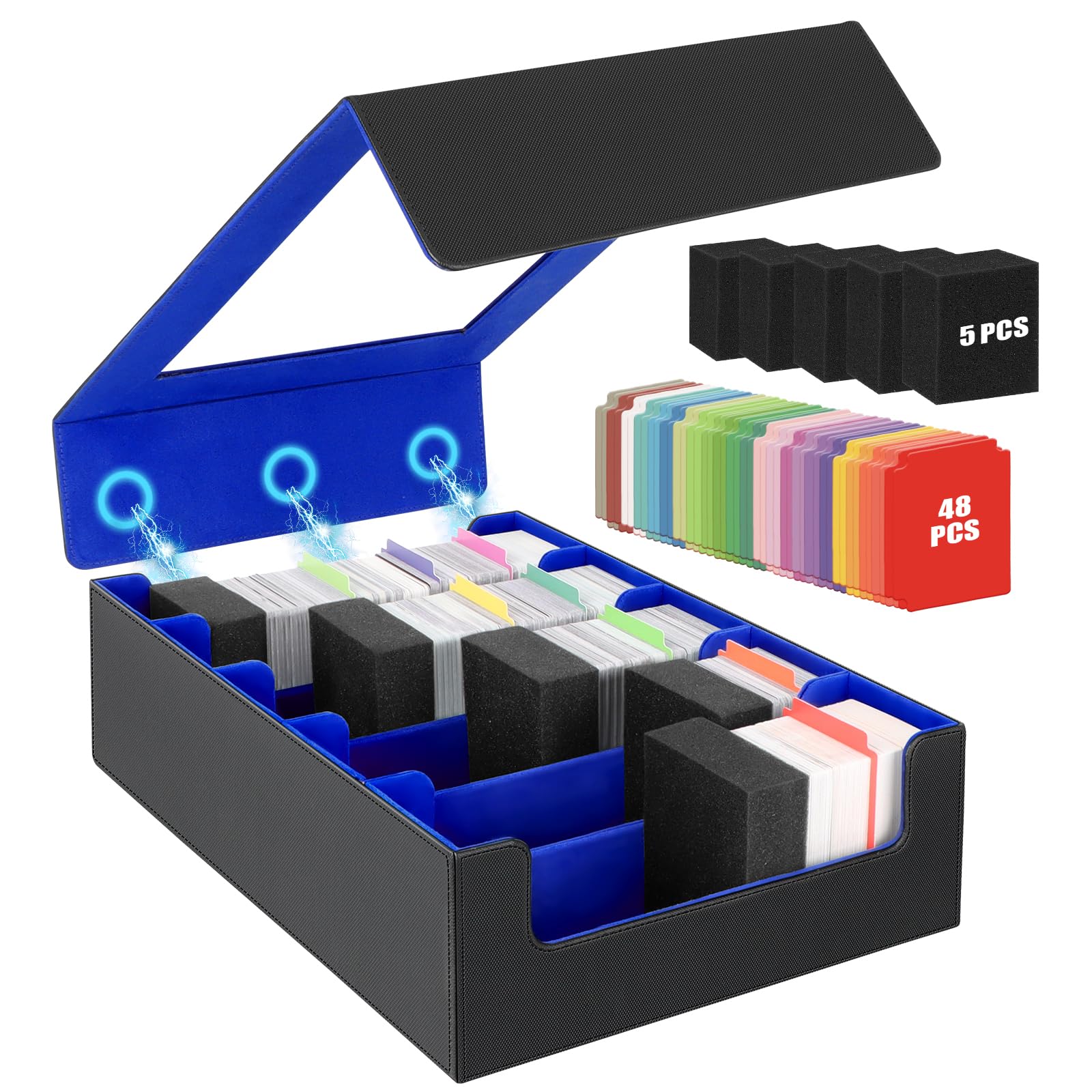 AOBOPLE Trading Card Storage Box,3200+ Card Box Storage with 24 Dividers and 4 Foam Supporters PU Leather Magnetic Cards Deck Case for MTG TCG Magic and Sport Cards,Great Gift for Card Collectors
