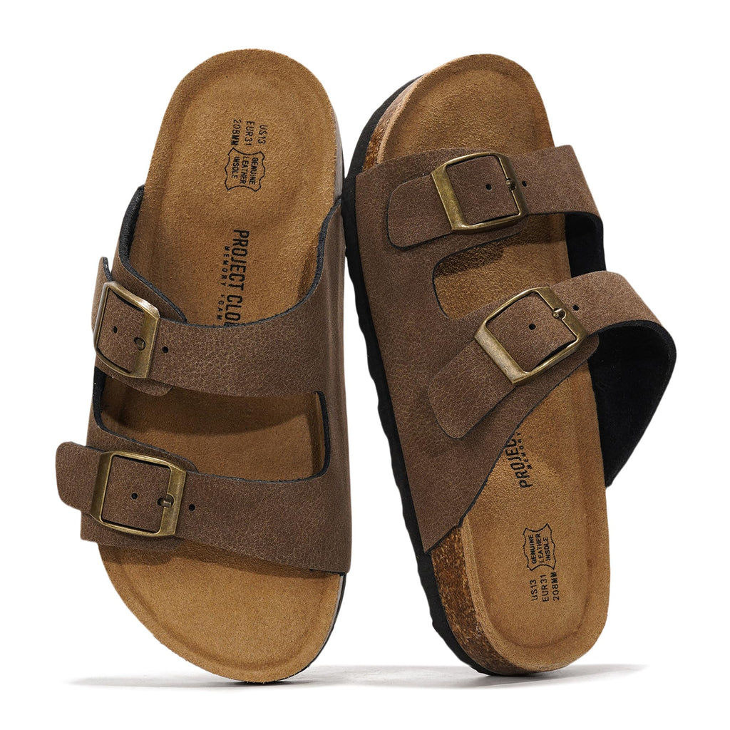 Project Cloud Kids Sandals 100% Genuine Leather - Natural Cork Footbed Non-Slip Slides for Kids - Lightweight Boys & Girls Sandals - Water-Resistant Girls & Boys Sandals