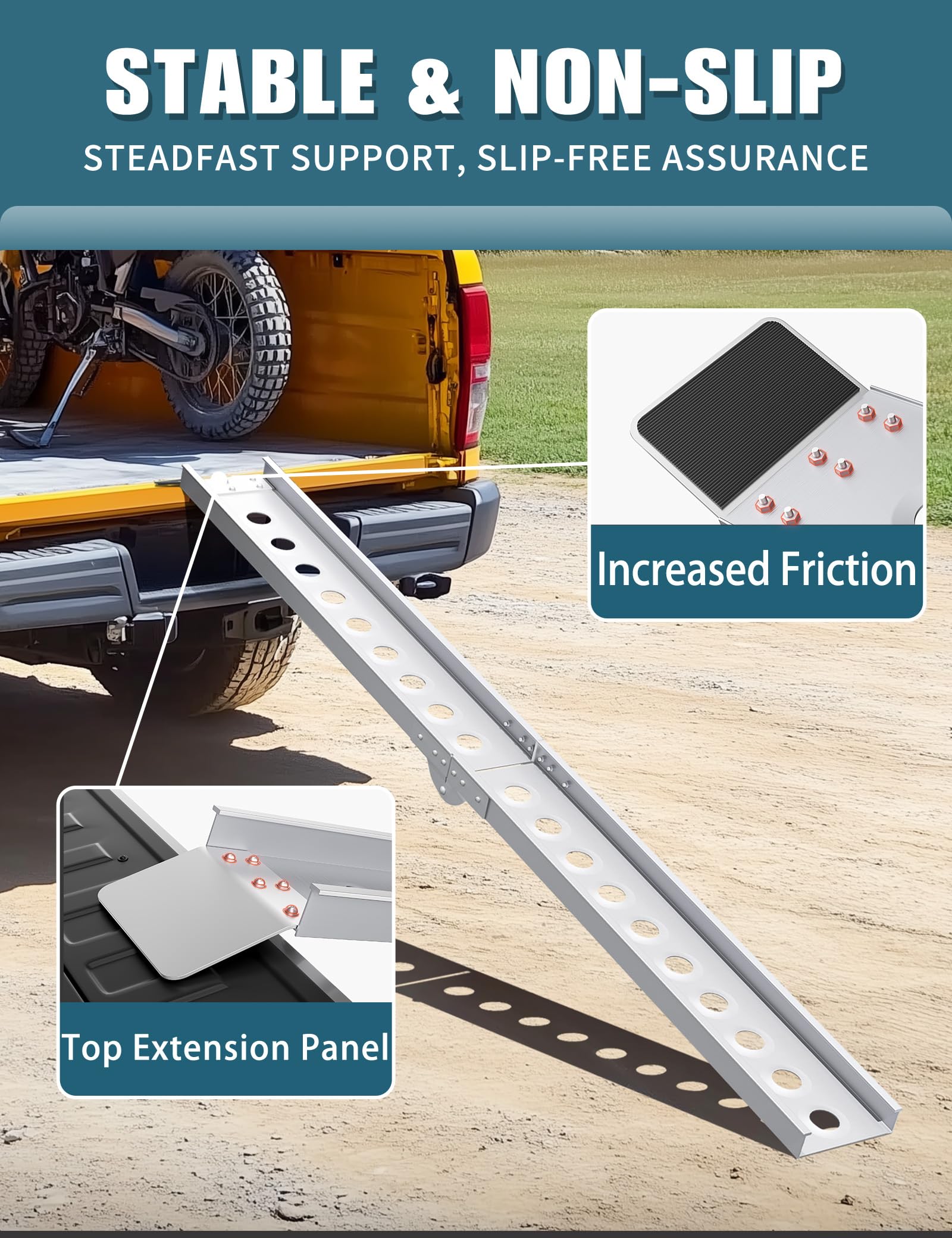 6FT Foldable Aluminum Motorcycle Loading Ramp, 440lbs Capacity Portable Single Truck Ramp for Dirt Bikes, E-Bikes and Trailers, 1 Pack with Safety Strap