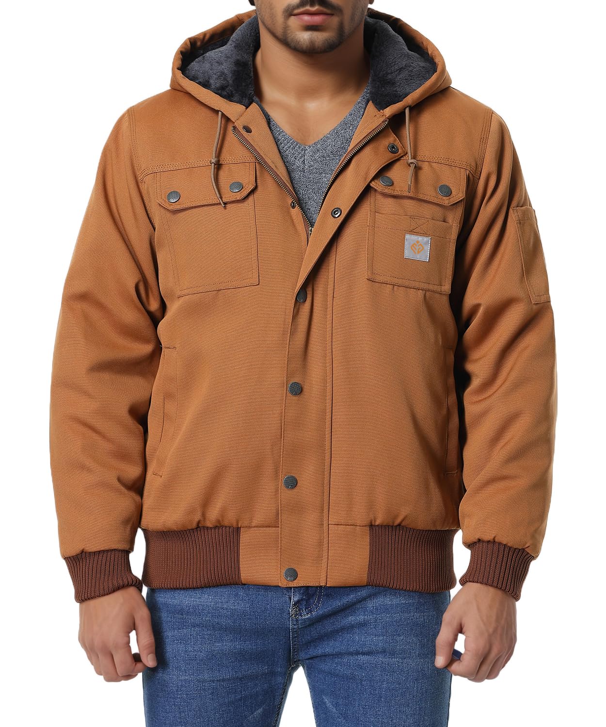 TUAOVA Men's Fit Relaxed Work Coat Fleece Lined Waterproof Workwear Winter Hooded Jacket with Multiple Pockets