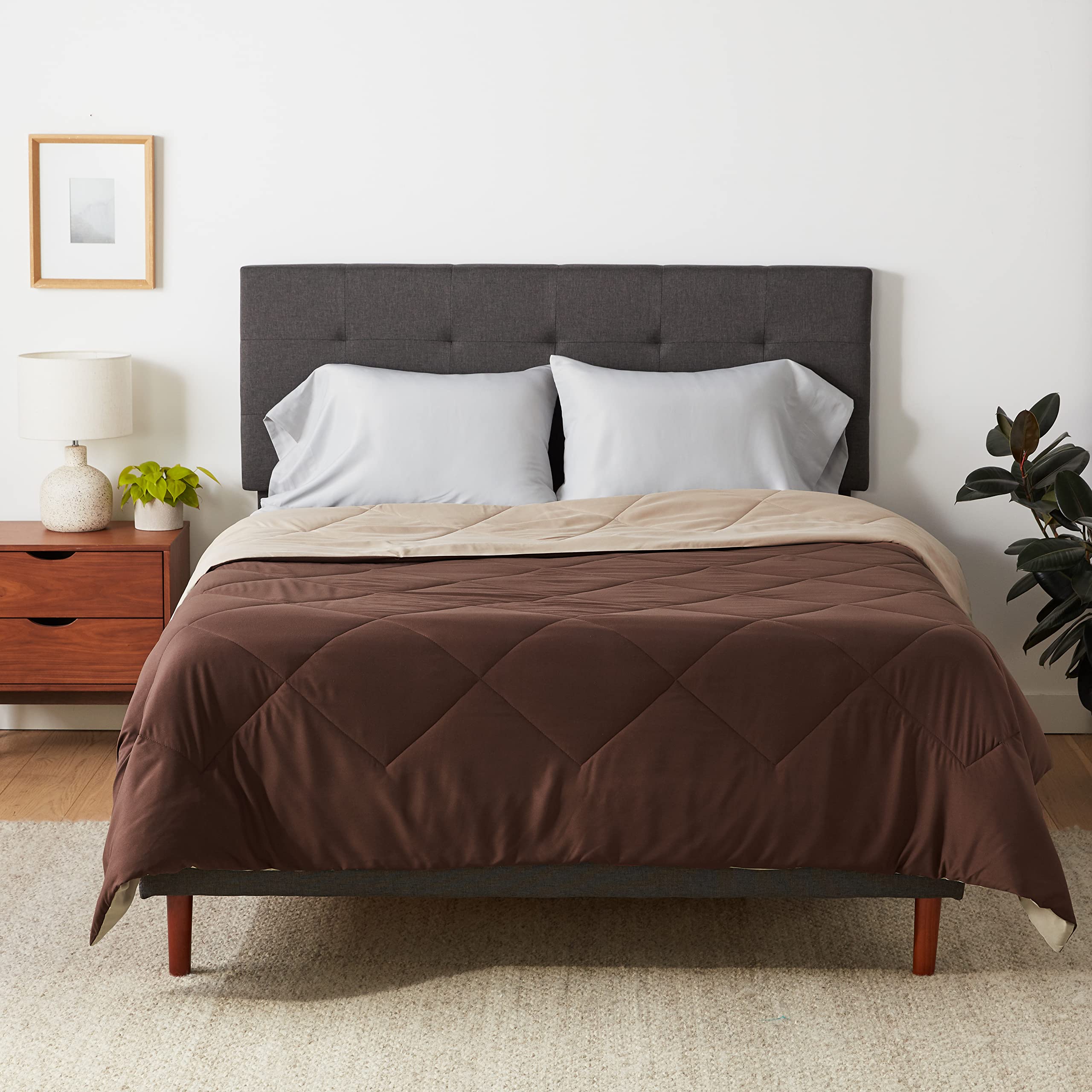 Amazon Basics Reversible Lightweight Microfiber All Season Comforter Blanket, Twin/Twin XL, Burgundy/Grey (Pack of 2)