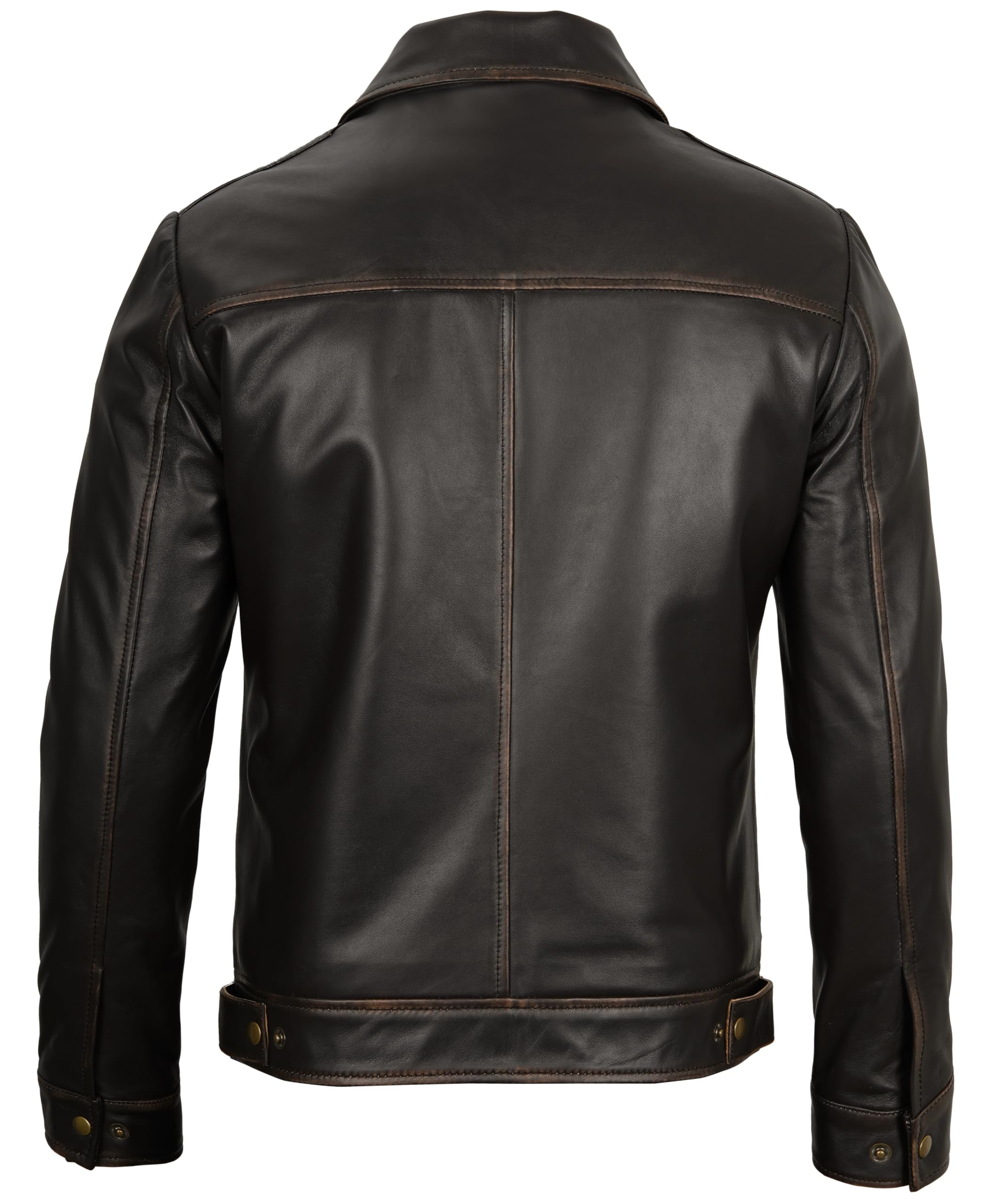Decrum Vintage Style Mens Leather Jacket - Real Lambskin Classic Shirt Collar Leather Jackets for Men