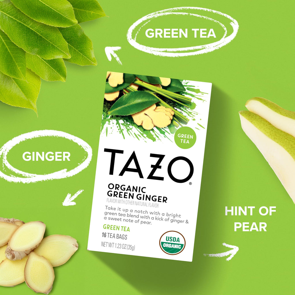 TAZO Organic Green Tea, Green Ginger, Caffeinated Tea, 16 Total Bags