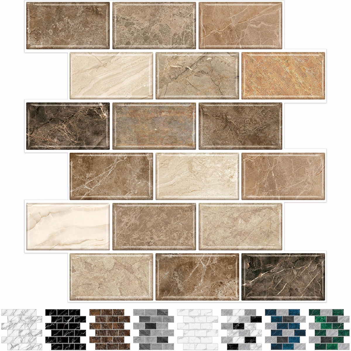 URCOLOR 10-Sheet Back Splashes for Kitchens Peel and Stick,12"x12" Self Adhesive Subway Wall Tiles Stick on backsplash Tiles for Bathroom Black Marble