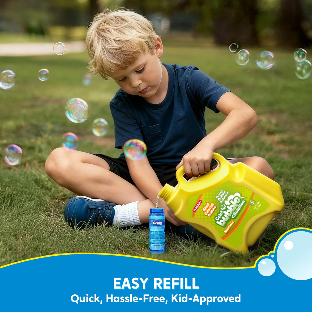 SYNCFUN 64 oz Premixed Bubble Solution, 1.9L Giant Pre-Mix Refill Solution for Bubble Machine, Bubbles for Kids, Wands, Blower, Easter, Outdoors Activity,No Mixing or Measuring