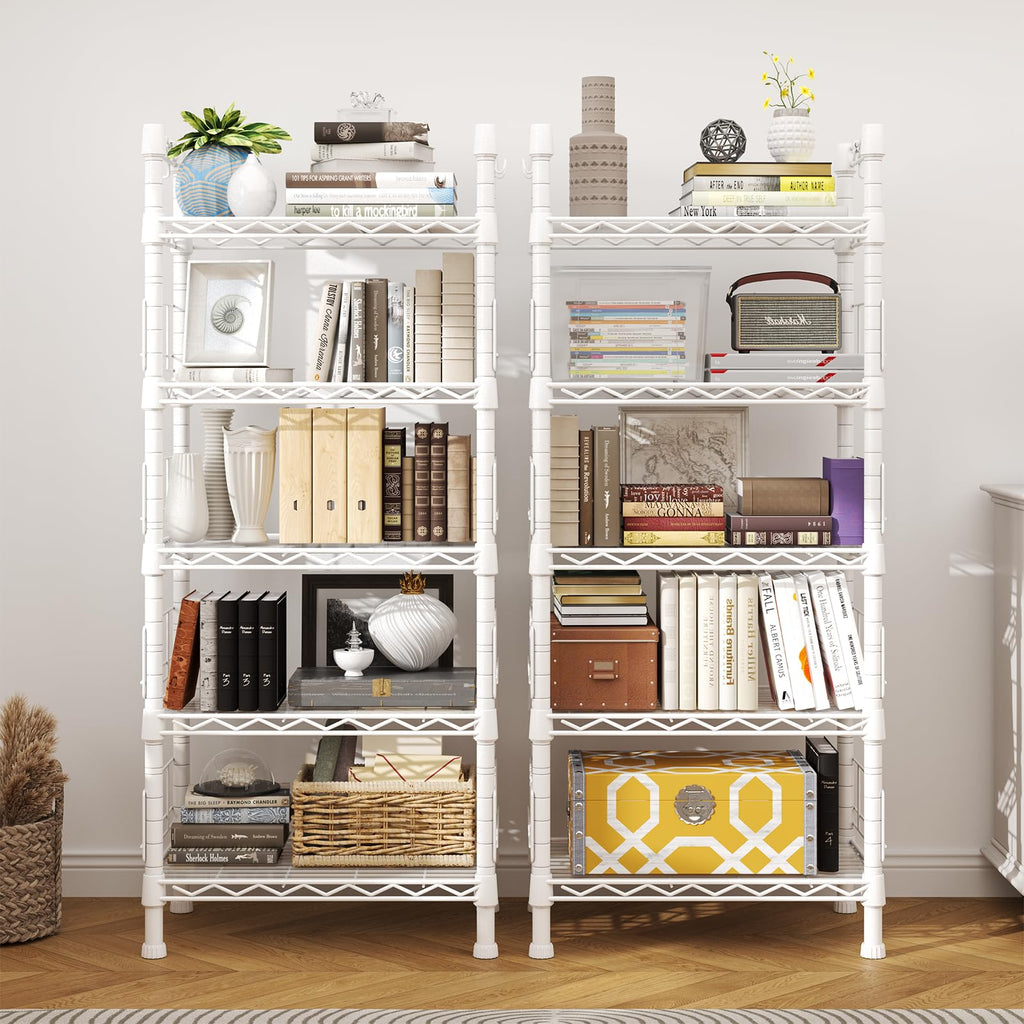 FUTASSI Metal Storage Rack, Storage Organizer Shelves for Kitchen, Bathroom, Living Room, Balcony and Garage, 5 Tiers Narrow Bookshelf, 21.2" W x 9.4" D x 59.2" H, Load 400lbs, Black