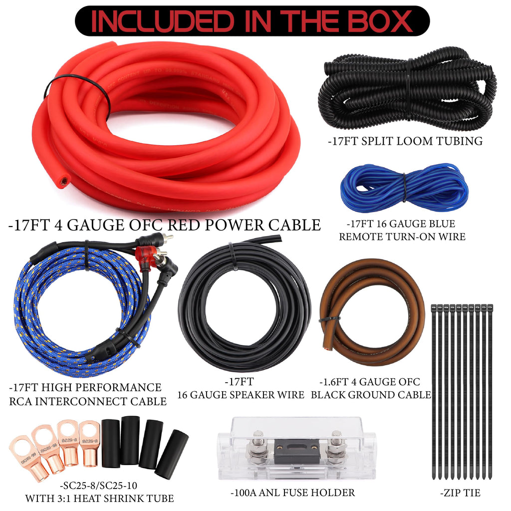 0 Gauge Amp Wiring Kit,3000 Watt Amplifier Sub Installation Kit Make Connections and Brings Power to Your Radio,Subwoofers and Speakers
