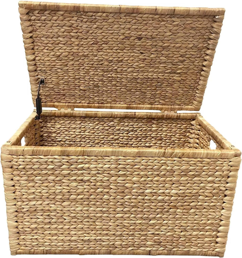 eHemco Heavy-duty Water Hyacinth Wicker Storage Trunk with Metal Frame, 30 by 17.5 by 17.5 Inches, Brown Wash