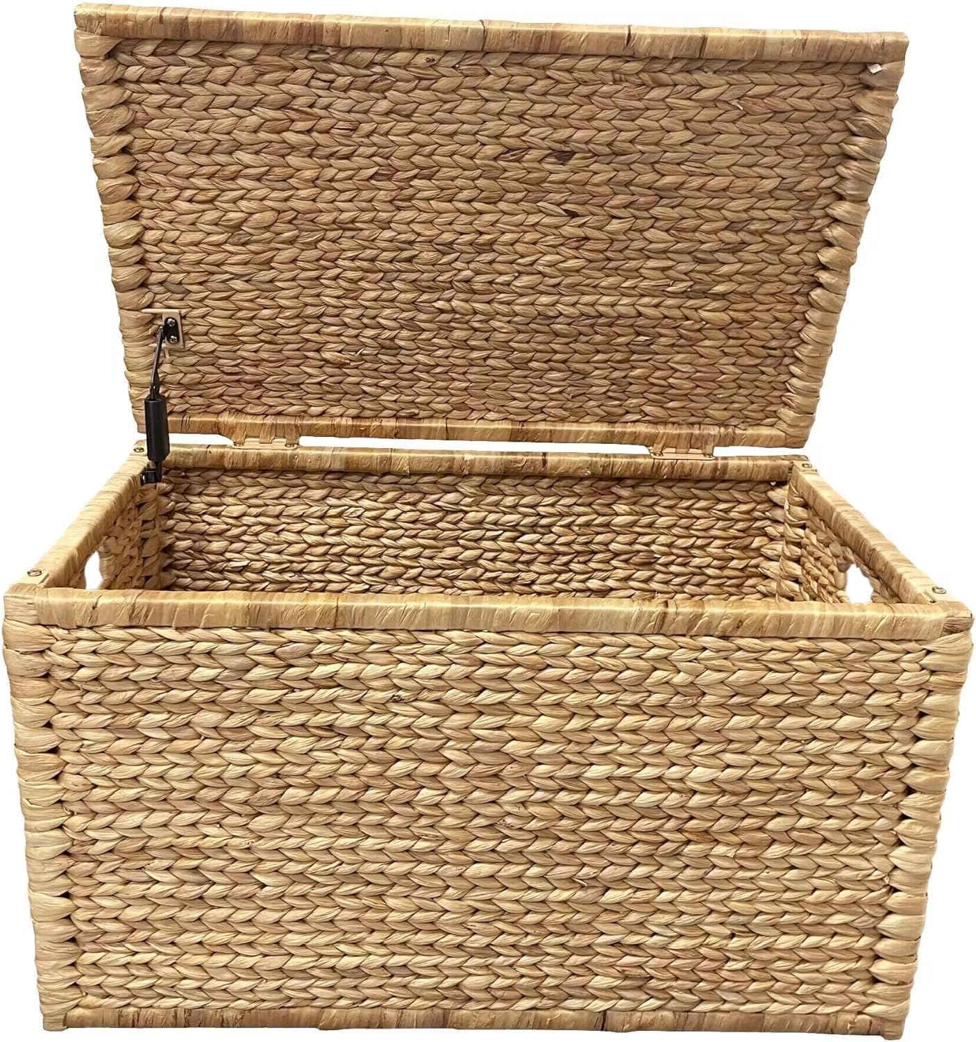 eHemco Heavy-duty Water Hyacinth Wicker Storage Trunk with Metal Frame, 30 by 17.5 by 17.5 Inches, Brown Wash