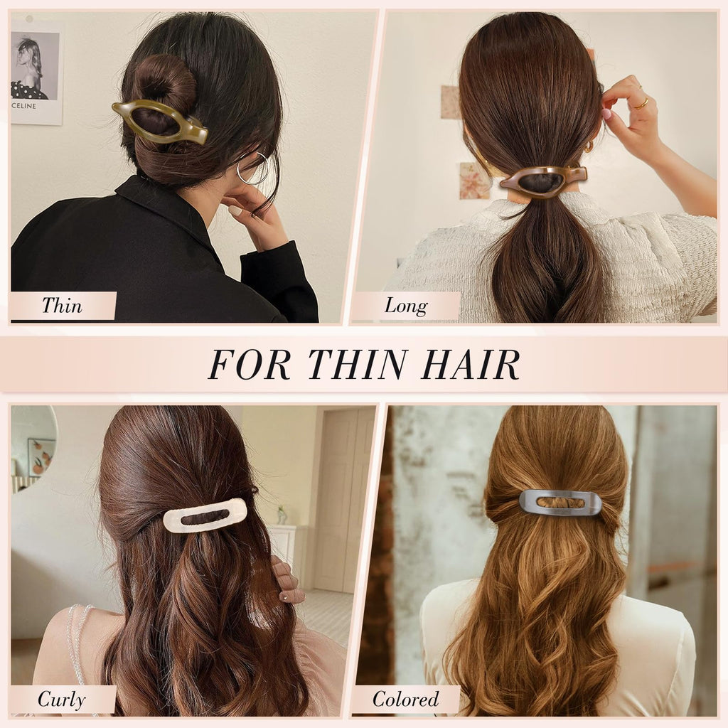 Obeoby 8 Pcs Flat Claw Clips for Women, Strong Hold French Flat Hair Clips for Thick Thin Hair Barrettes Accessories Round Large Medium (Tortoiseshell)