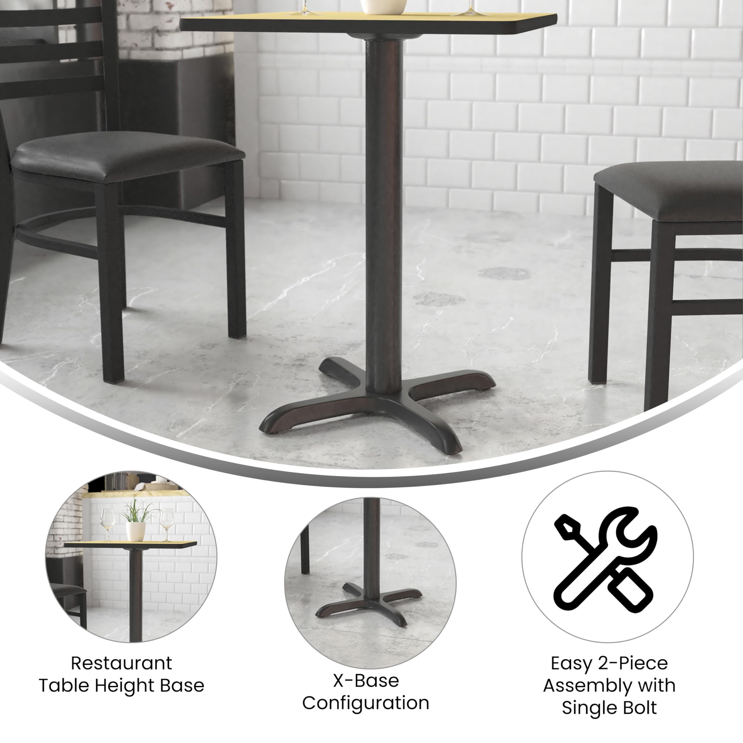 Flash Furniture Beverly 22'' x 22'' Restaurant Table X-Base with 3'' Dia. Table Height Column