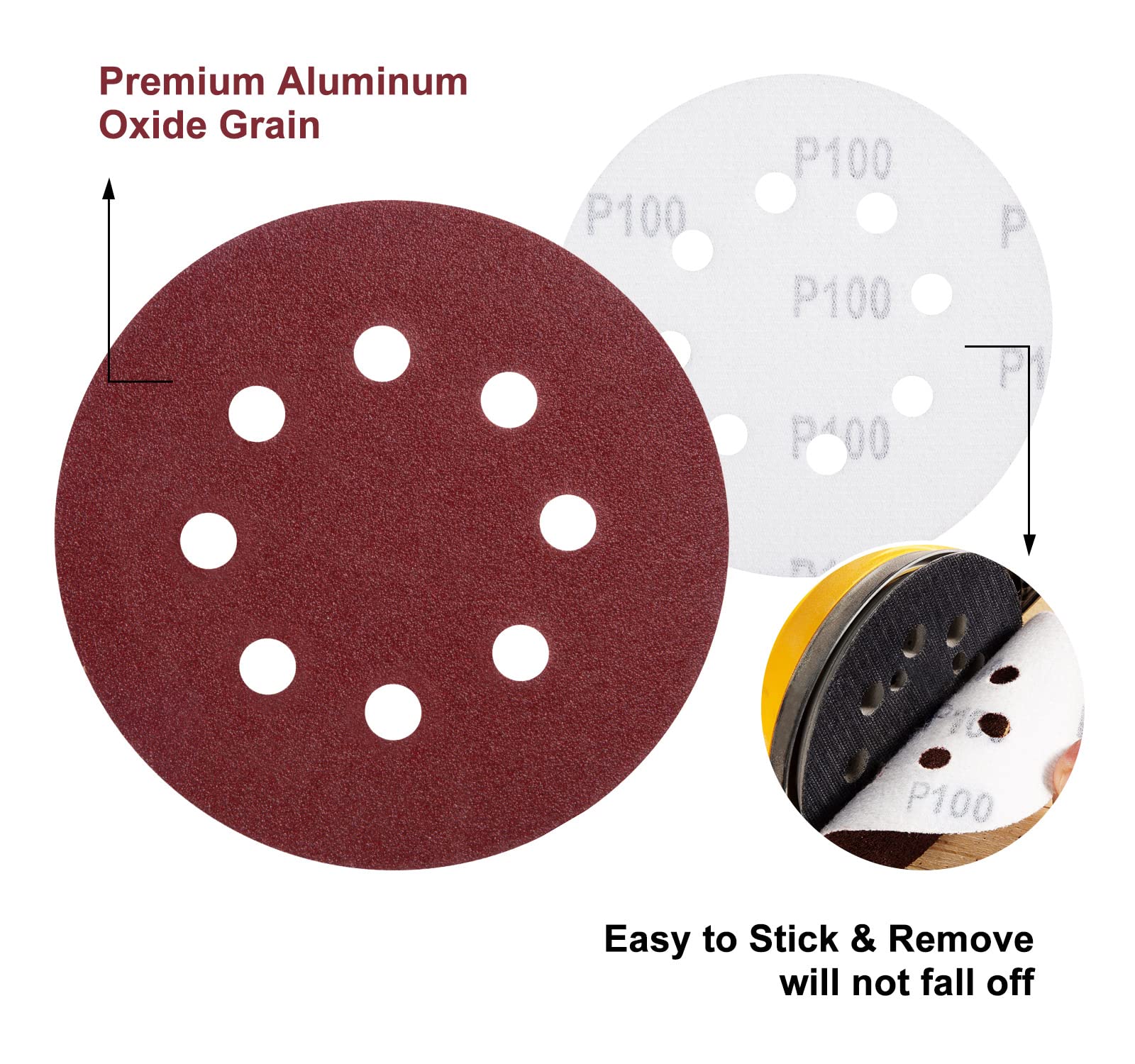 S SATC 72 PCS 5 Inch 8 Hole Hook and Loop Adhesive Sanding Discs Sandpaper for Random Orbital Sander 40 60 80 120 180 240 320 Grits