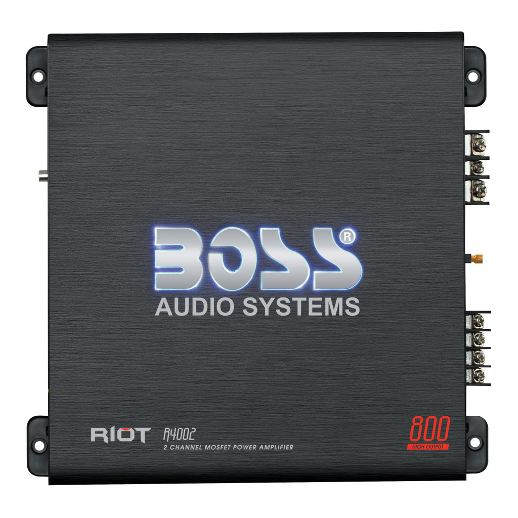 BOSS Audio Systems R1004 Riot Series 4 Channel Class A/B Car Amplifier - 400 High Output, IC (Integrated Circuit), Hook Up to Subwoofer for Bass