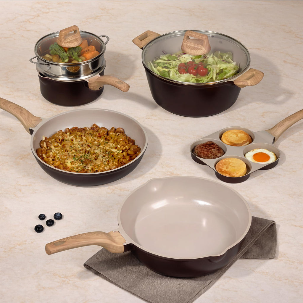 CAROTE 21pcs Pots and Pans Set Nonstick, Cookware Set Black Induction Kitchen Cooking Set w/Frying Pans & Saucepans(PFOS, PFOA Free)