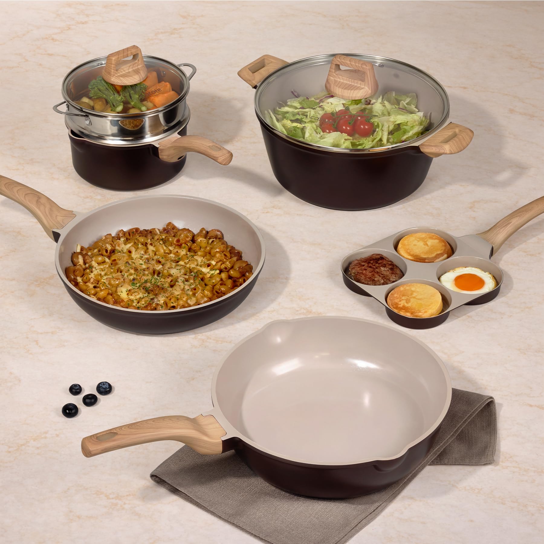 CAROTE 21pcs Pots and Pans Set Nonstick, Cookware Set Black Induction Kitchen Cooking Set w/Frying Pans & Saucepans(PFOS, PFOA Free)