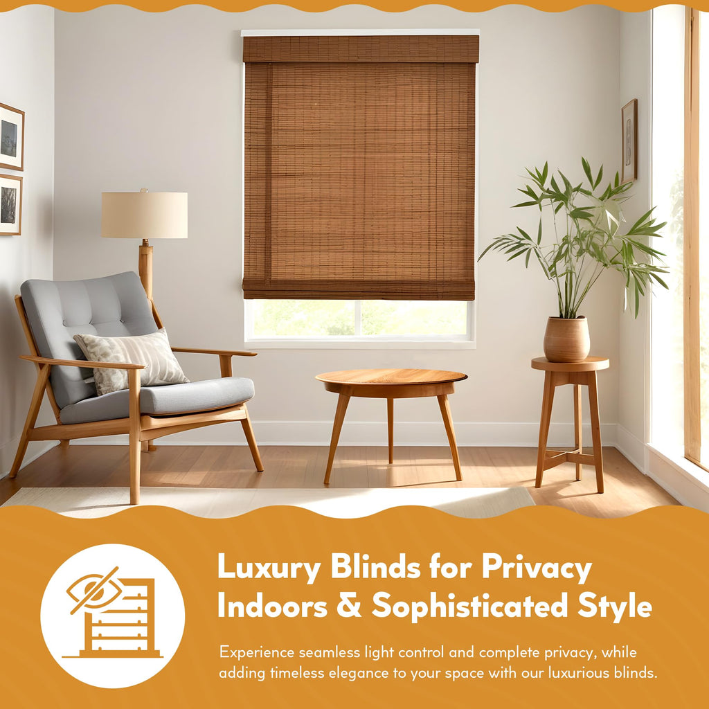 Radiance Cordless Bamboo Roman Shades for Windows - Flatstick Bamboo Blinds for Semi-Private Light Control - Easy to Lift & Fold Up Window Shades - Cocoa - 23 in. W x 64 in. L - (2216300E)