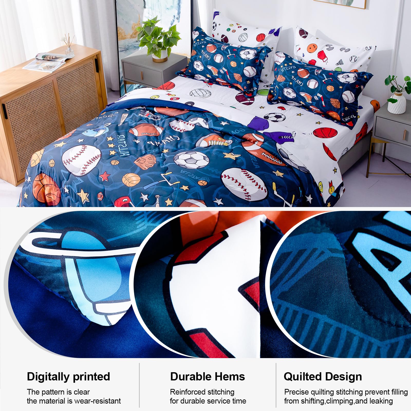 Wajade 7 Piece Blue Bow Comforter Set for Girls Kids Twin Size Bedding Set with Sheet and 2 Pillowcases 2 Pillow Shams Cute Girls Bed in a Bag as Birthday Choice