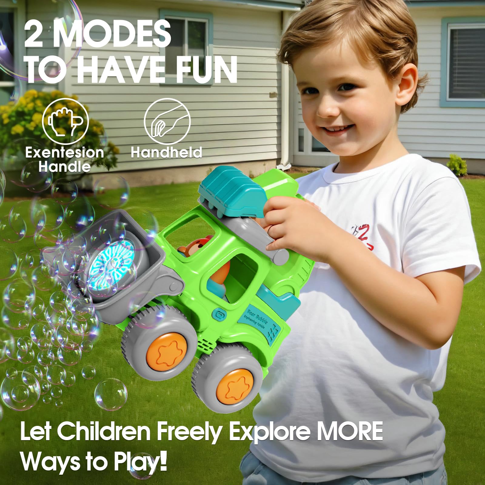 Bubble Lawn Mower Toddler Toys,Engineering Car Bubble Machine Maker Blower Kids Toy Cart,Ideal Gifts for 1-4 Year Old Boy,Girl,Grill Outdoor Child Party Toys with 6X Bubbles Solution Refills,Green