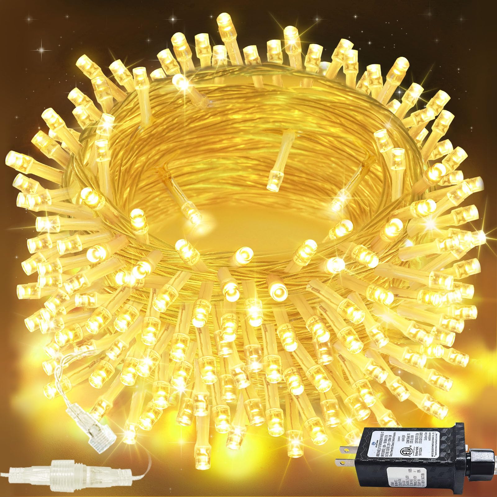 Connectable 100 LED String Lights Indoor Outdoor, 33FT Warm White Christmas Lights Waterproof, 13 Modes with Timer, Twinkle Fairy Lights Plug in Clear Wire for Christmas Tree, Bedroom, Classroom Decor