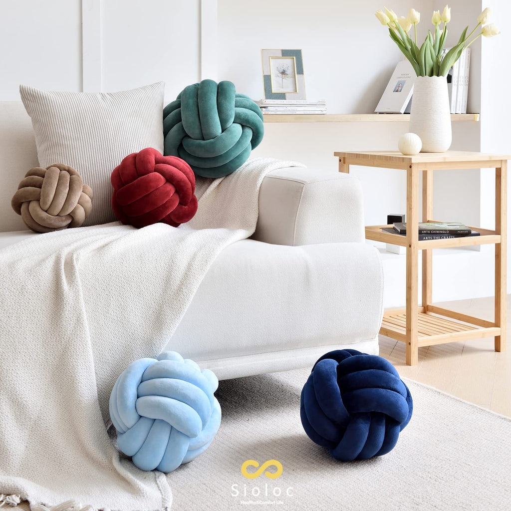 Sioloc Soft Knot Ball Pillows,Round Throw Pillow Cushion Home Decoration Plush Pillow,Throw Knotted Pillow Handmade Round Pillow（7.8inches,Beige）