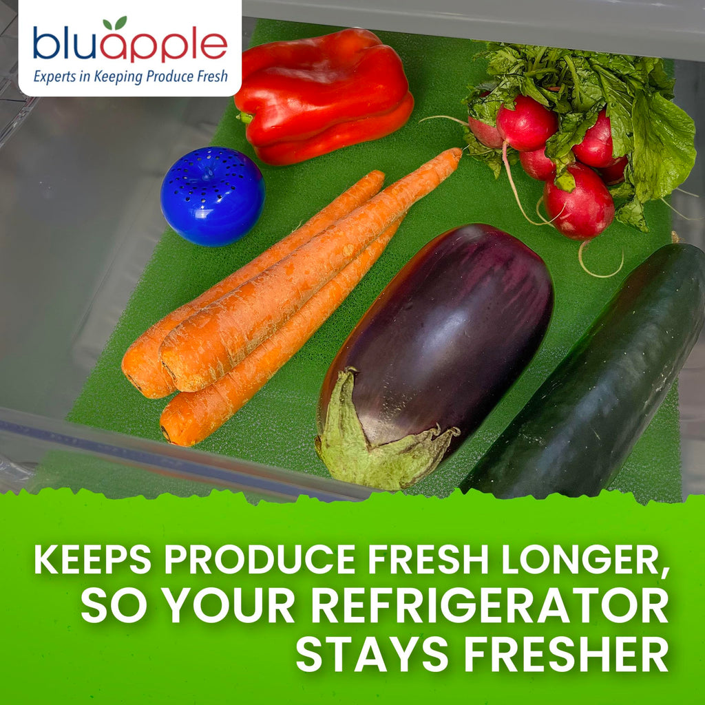 Bluapple FreshMats, Refrigerator Bin Liner, Fridge Drawer Mats, Crisper Life Extender Liner Keeps Produce Fresh Longer, Anti-Bruising, for Air Circulation, Washable & Reusable (4-Mats, 12x15, Black)
