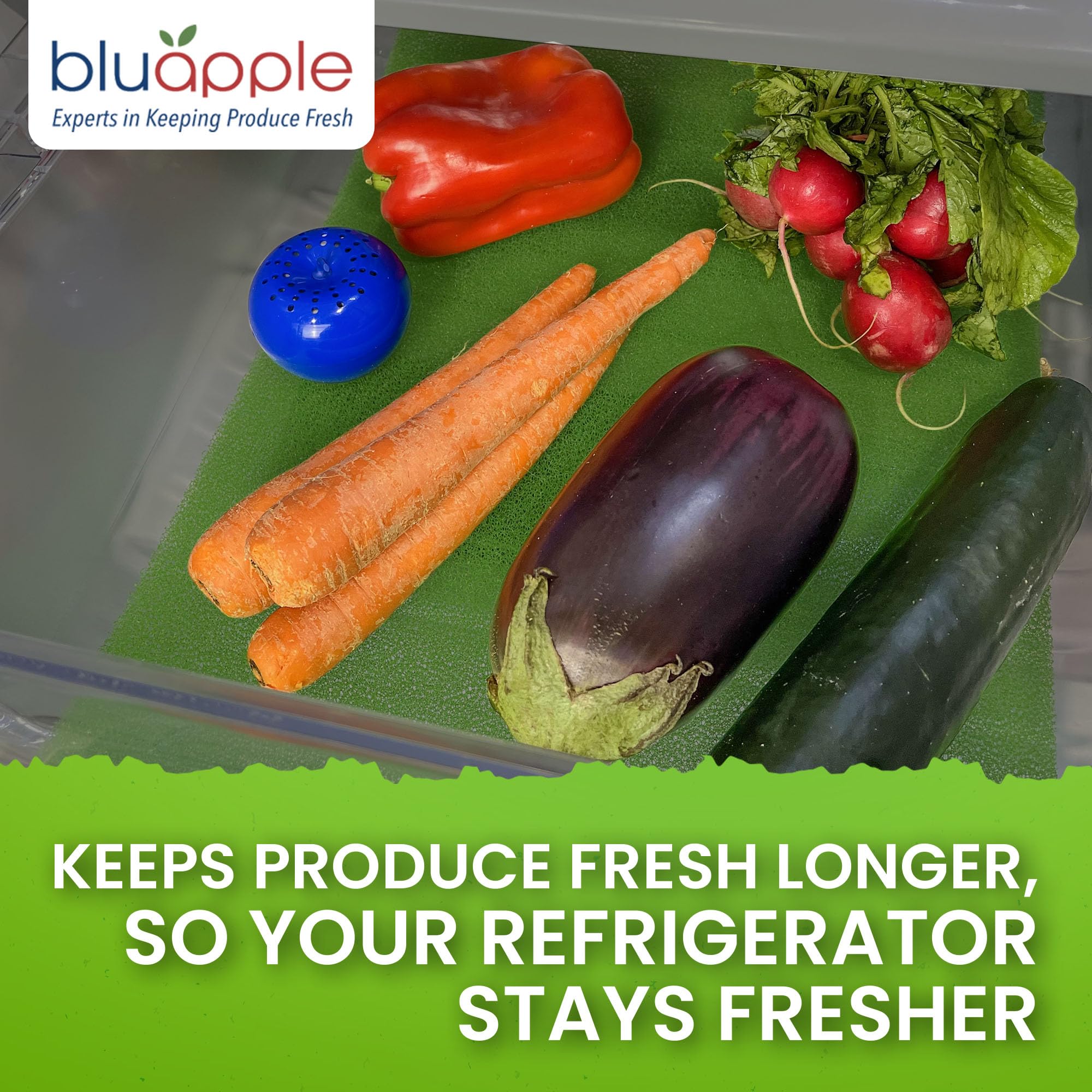 Bluapple FreshMats, Refrigerator Bin Liner, Fridge Drawer Mats, Crisper Life Extender Liner Keeps Produce Fresh Longer, Anti-Bruising, for Air Circulation, Washable & Reusable (4-Mats, 12x15, Black)