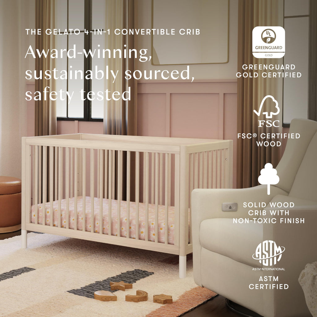 Babyletto Gelato 4-in-1 Convertible Crib with Toddler Bed Conversion in Natural Walnut and Brushed Gold Feet, Greenguard Gold Certified