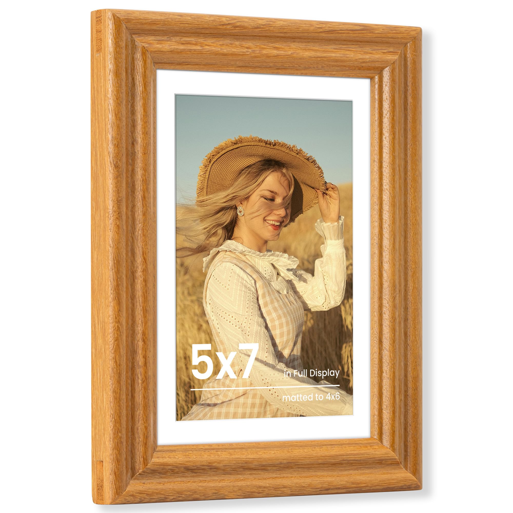 Fun Memories 5x7 Picture Frame with Mat for 4x6 Photo, Solid Elm Wood & Tempered Glass, Rustic Wall & Tabletop Display Frame, Grey, 1 Pack