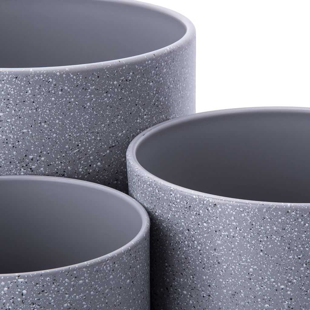D'vine Dev 6.5 Inch 8 Inch 10 Inch, Set of 3 Plastic Planter Pots for Plants with Drainage Hole and Seamless Saucers, Black Color, Large, 74-V-B-4