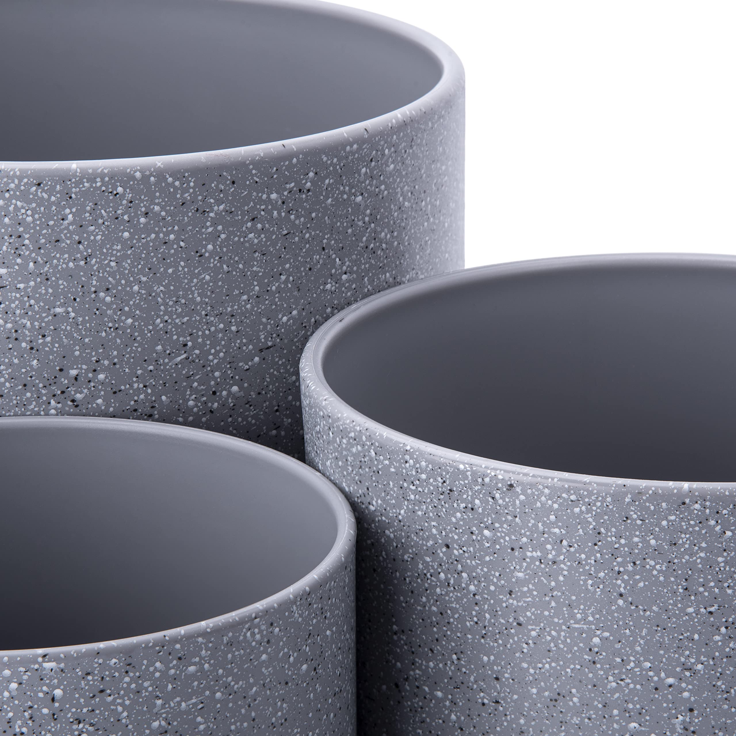 D'vine Dev 6.5 Inch 8 Inch 10 Inch, Set of 3 Plastic Planter Pots for Plants with Drainage Hole and Seamless Saucers, Black Color, Large, 74-V-B-4