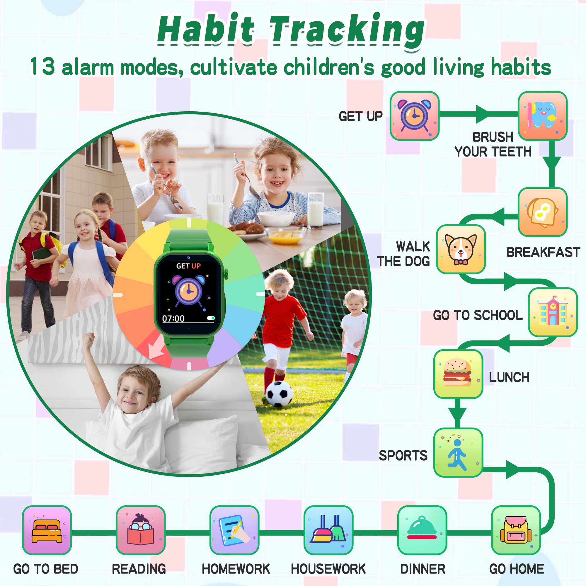 Kids Smart Watch Boys, Kids Game Smart Watch with 32 Games HD Touch Screen Video Camera Music Player Audiobooks Pedometer Flashlight Alarm Clock 12/24 hr, Toys Gift for 3-12 Years Old Boys Girls