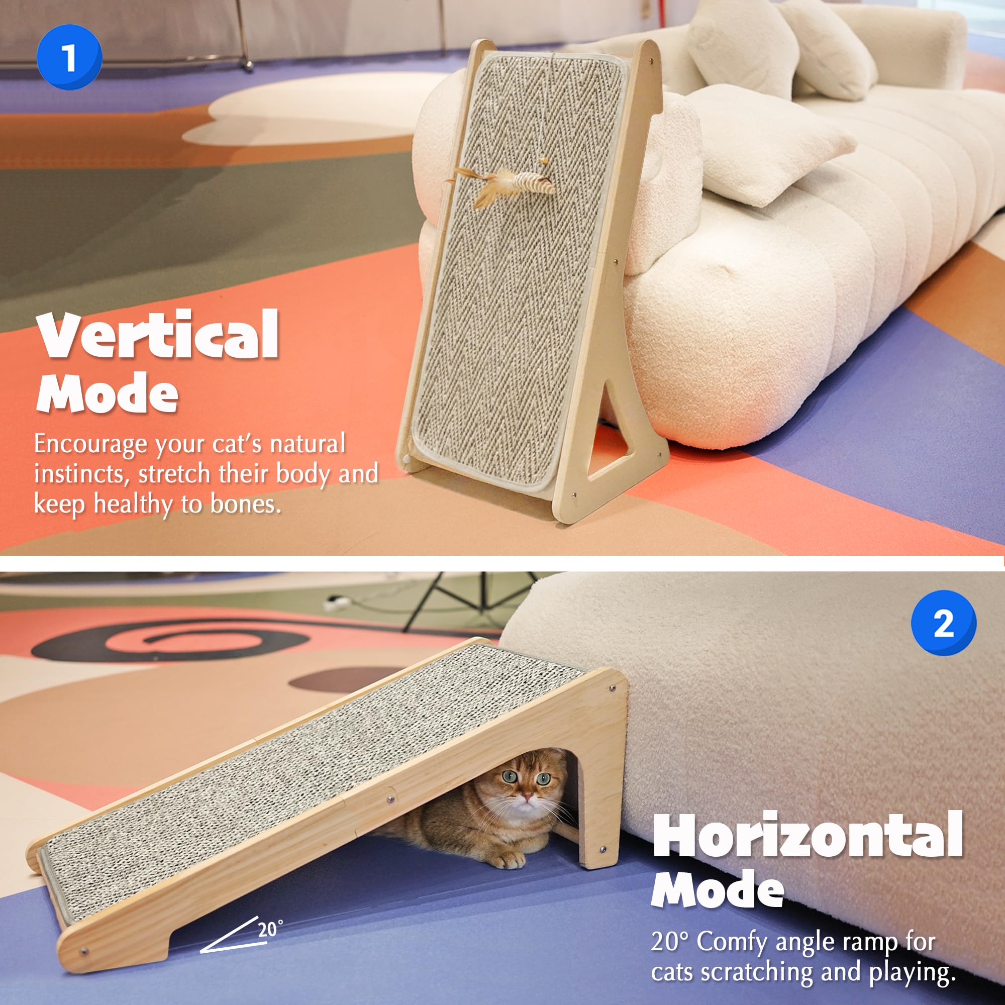 PETKARAY Couch Corner Cat Scratcher, 28.5" Sisal Scratching Post for Cats | Corner Wall Scratch Pad for Furniture Protection, Large Vertical Cat Scratching Post with Plush Base