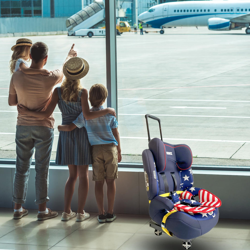 Car Seat Dolly for Airport - CarSeat Roller Cart Wheels for Airplane - Car Seat Travel Cart Carrier with Straps Foldable Luggage Trolley Folding Hand Truck (Black)