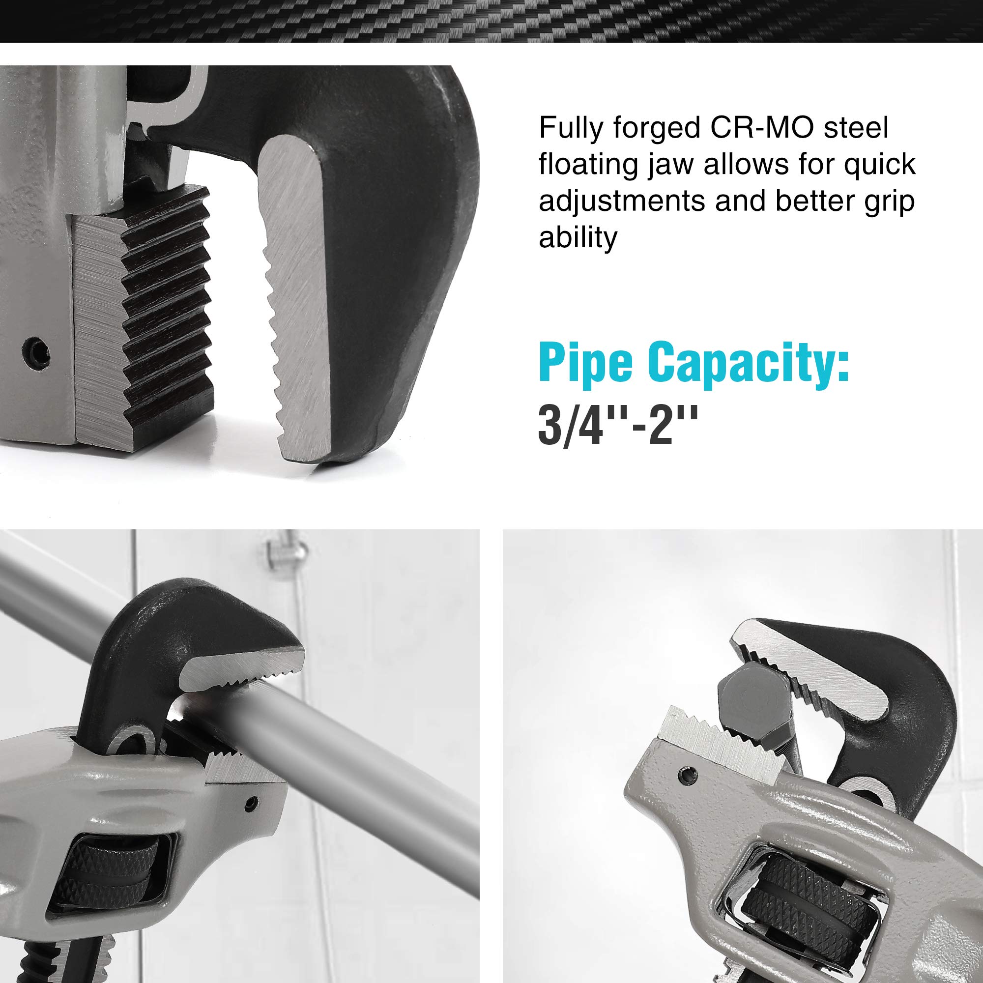 DURATECH 8-inch Heavy Duty Aluminum Straight Pipe Wrench, Adjustable Plumbing Wrench, Drop Forged, Exceed GGG standard