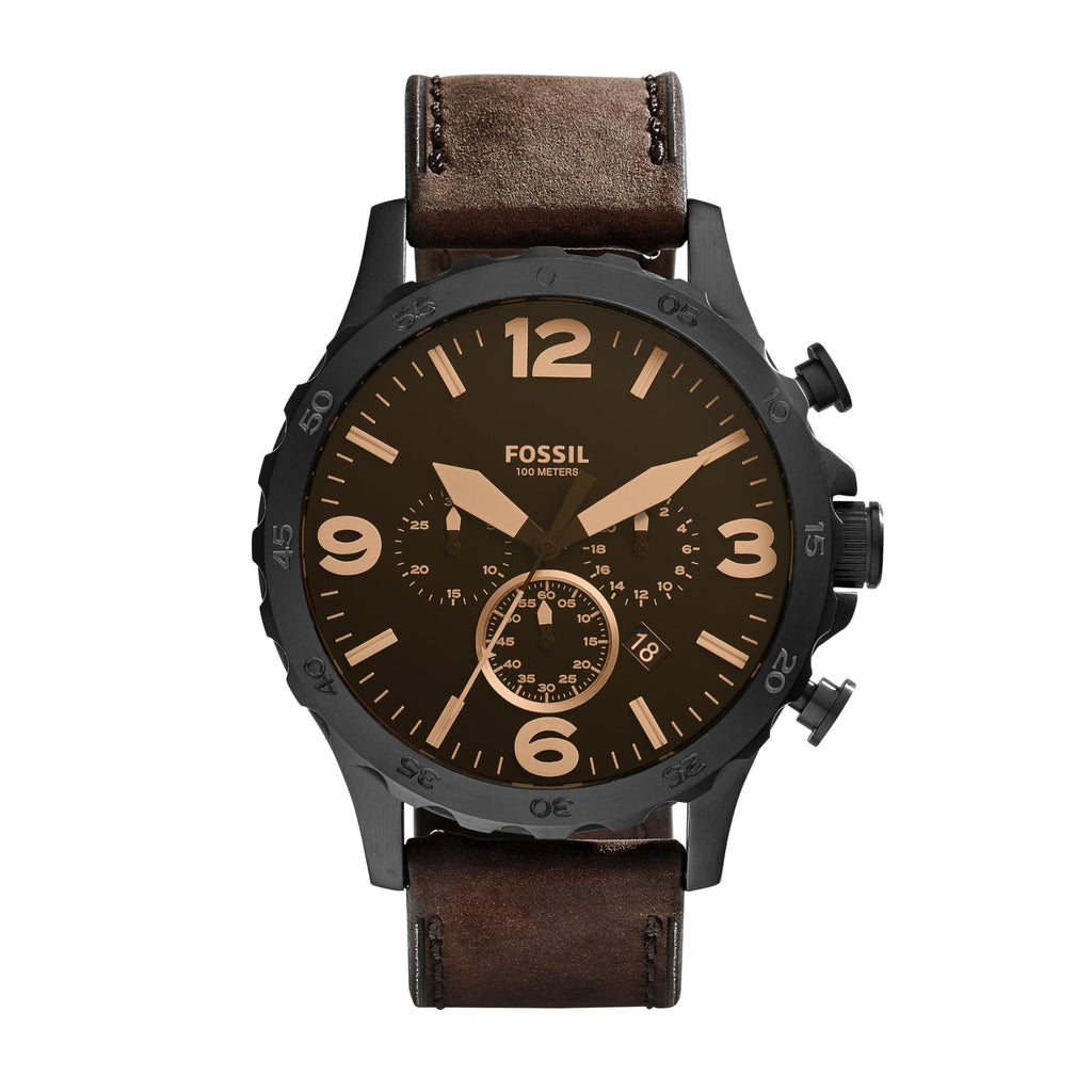 Fossil Men's Nate Quartz Watch, Oversized Stainless Steel Chronograph Watch for Men