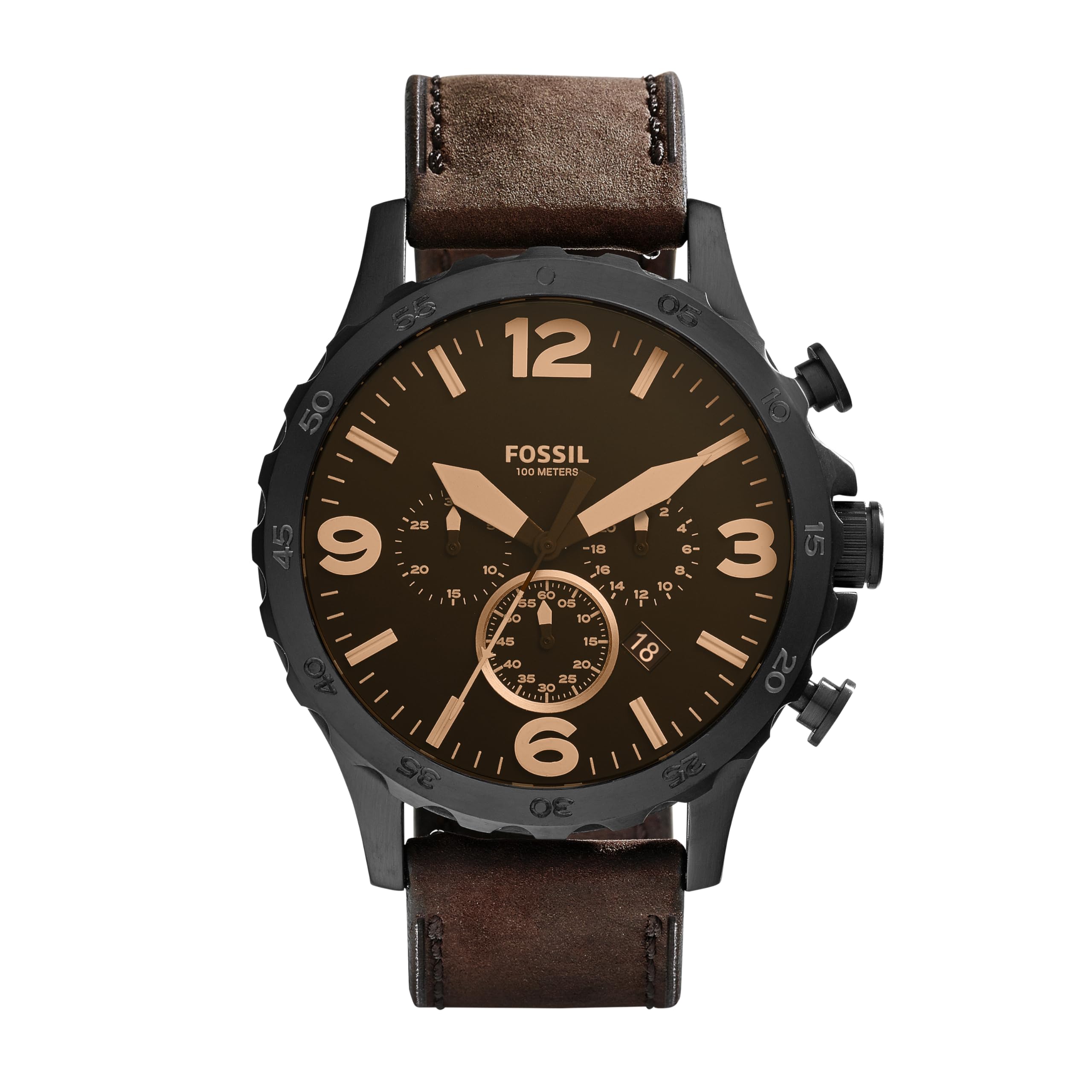 Fossil Men's Nate Quartz Watch, Oversized Stainless Steel Chronograph Watch for Men
