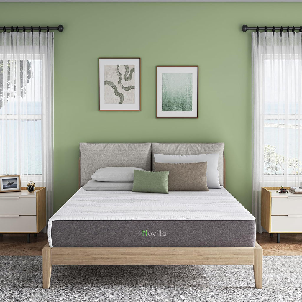 Novilla 12 Inch Queen Size Mattress in a Box with Advanced Cooling Gel Memory Foam Bed with Charcoal Support Layer, Medium-Firm Pressure Relief & Motion Isolation for Balanced Support