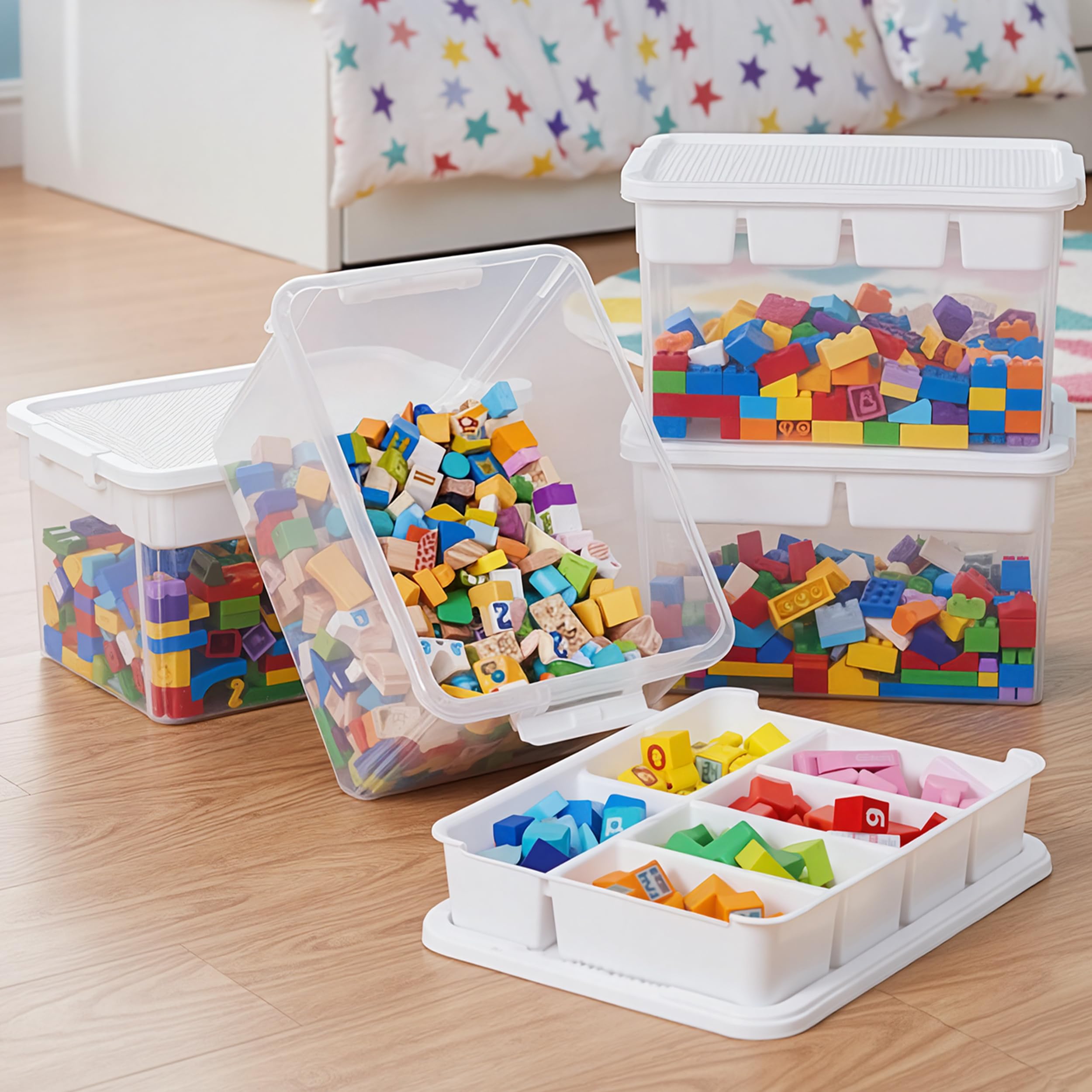 Citylife 17 QT Plastic Storage Box with Building Baseplate Lid and Removable Tray Craft Organizers and Storage Clear Storage Container for Organizing Bead, Tool, Sewing