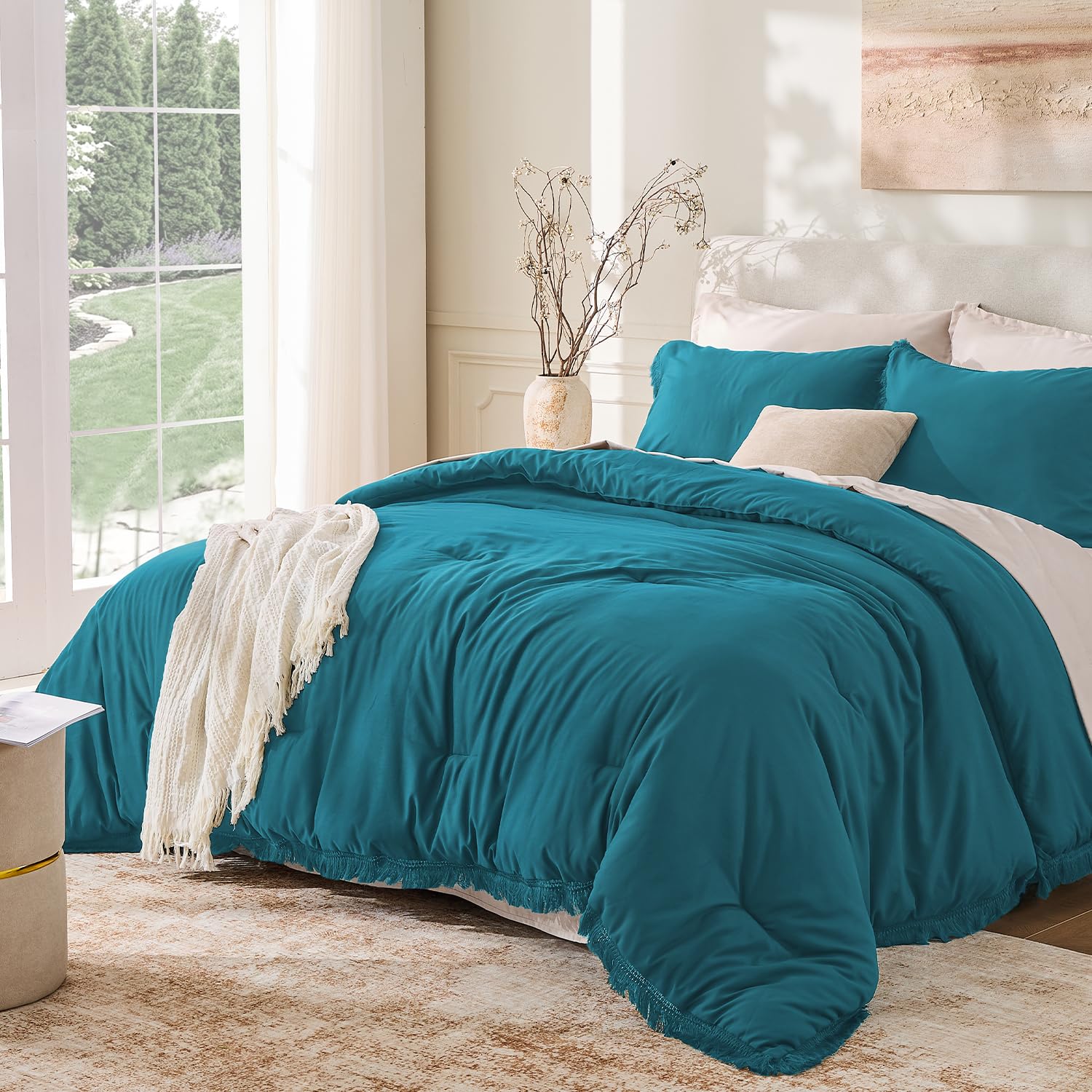 Andency Comforter Full Size Set Burnt Orange, 3 Pieces Boho Terracotta Winter Lightweight Bedding Comforter Sets, All Season Rust Tassel Bed Set (79x90In Comforter & 2 Pillowcases)