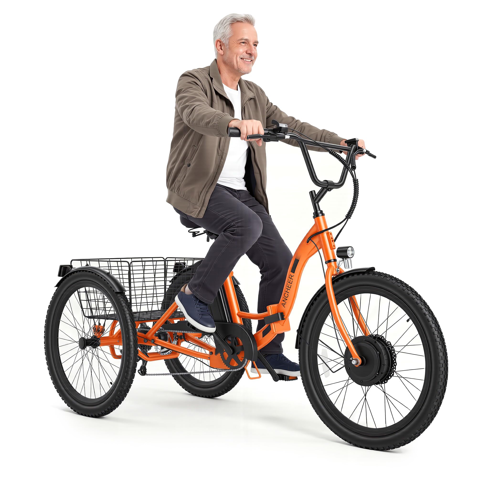 ANCHEER Electric Tricycle for Adults, Peak 600W Folding Electric Trike, 24" 499Wh Ebike for Seniors, 15.5MPH Electric Bike, Removable Battery, 3 Wheel, LCD, Rear Differential, Basket
