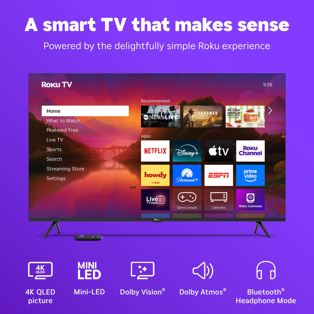 Roku Smart TV – 55-Inch Plus Series, Mini-LED TV – RokuTV with Enhanced Voice Remote – Flat Screen 4K QLED Television with Dolby Vision & Wi-Fi for Streaming Live Local News, Sports