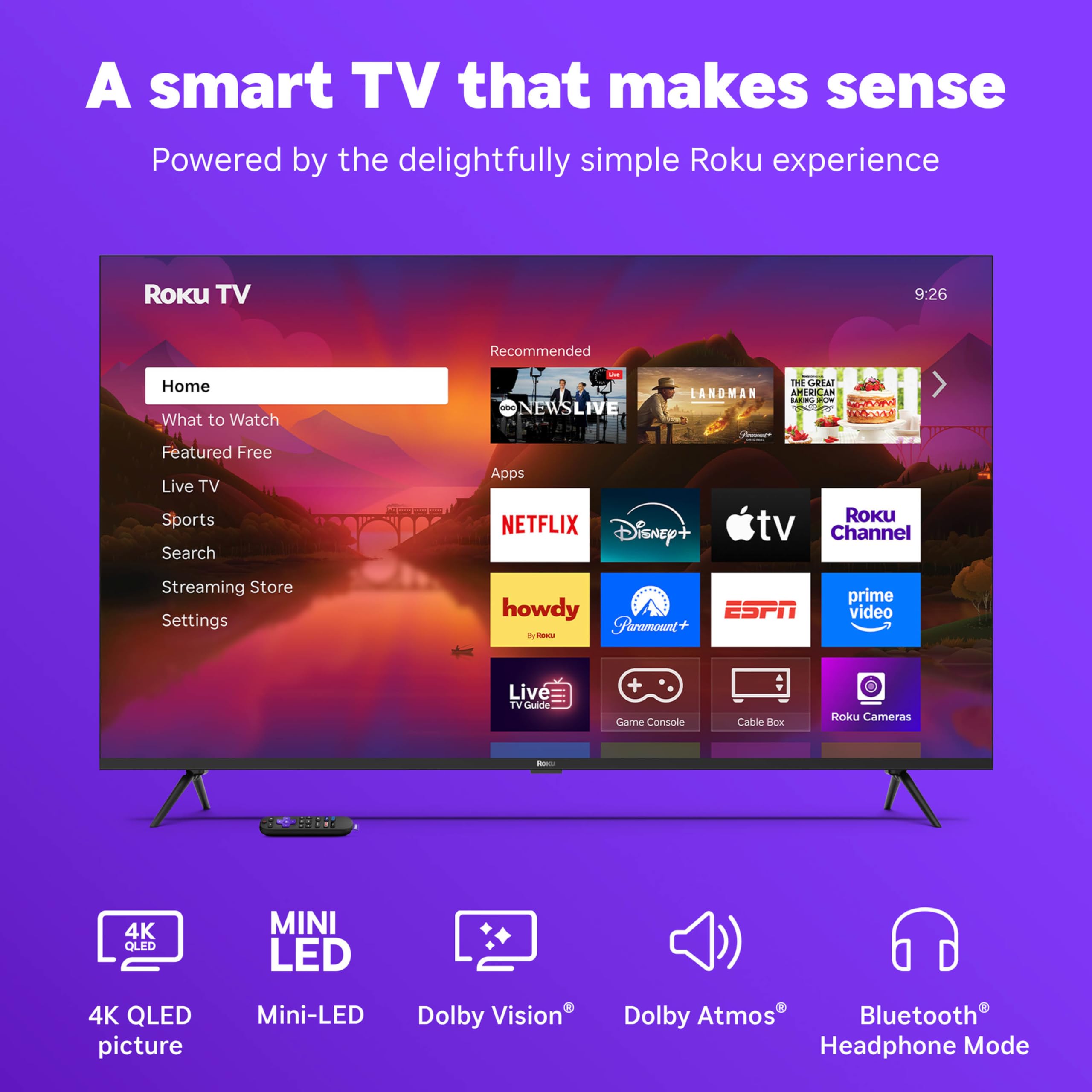 Roku Smart TV – 55-Inch Plus Series, Mini-LED TV – RokuTV with Enhanced Voice Remote – Flat Screen 4K QLED Television with Dolby Vision & Wi-Fi for Streaming Live Local News, Sports
