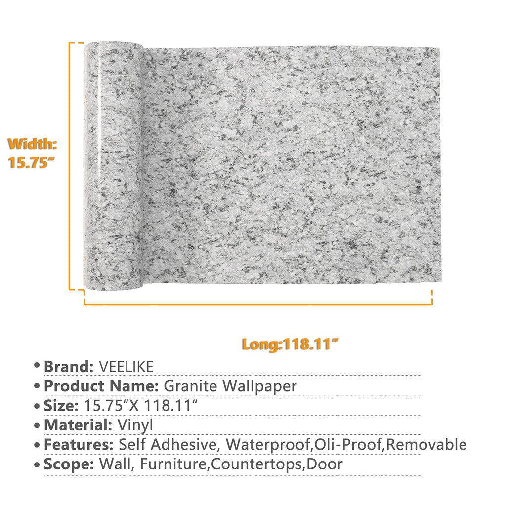 VEELIKE 15.7''x118'' Granite Contact Paper for Countertops Waterproof Self Adhesive Granite Wallpaper Peel and Stick Countertops for Kitchen Bathroom Counter Top Removable Decorative Vinyl Film